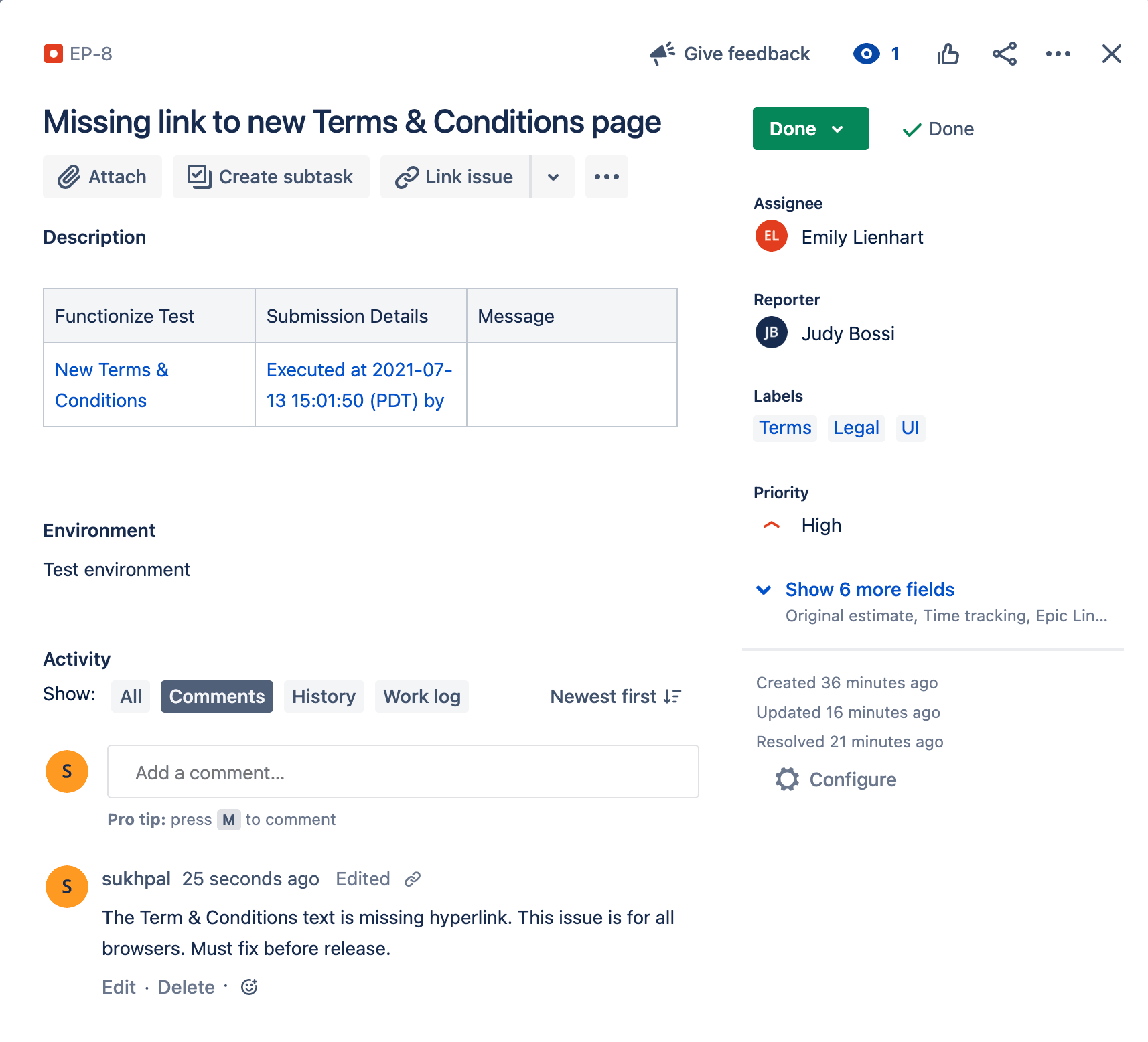 See details from Jira and Functionize