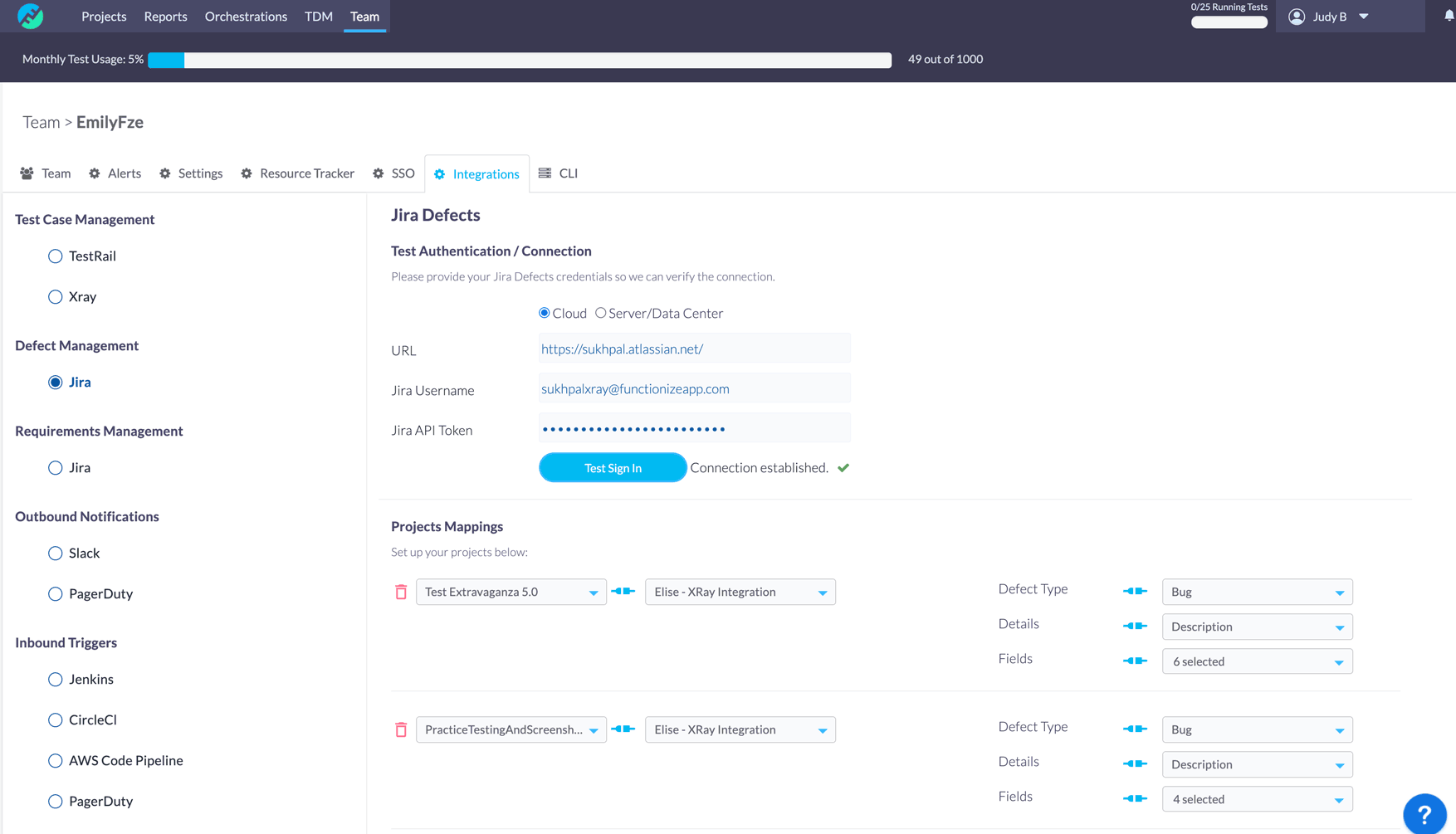 Jira integration set up screen