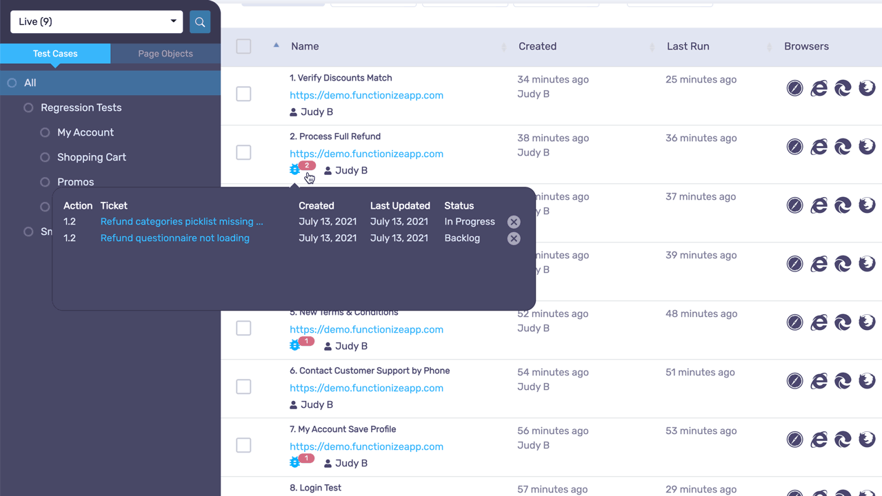 Jira defects are easy to see in Functionize app