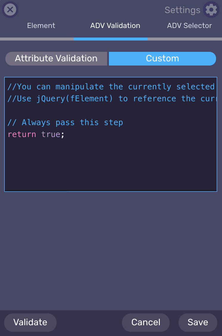 Architect Custom javascript screenshot