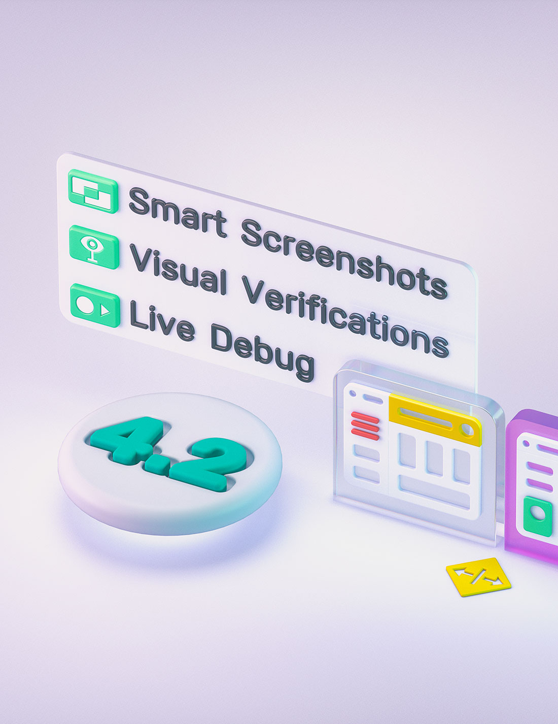 Test management integration, Element baselining, Full page computer vision, Live debug, Smart screenshots