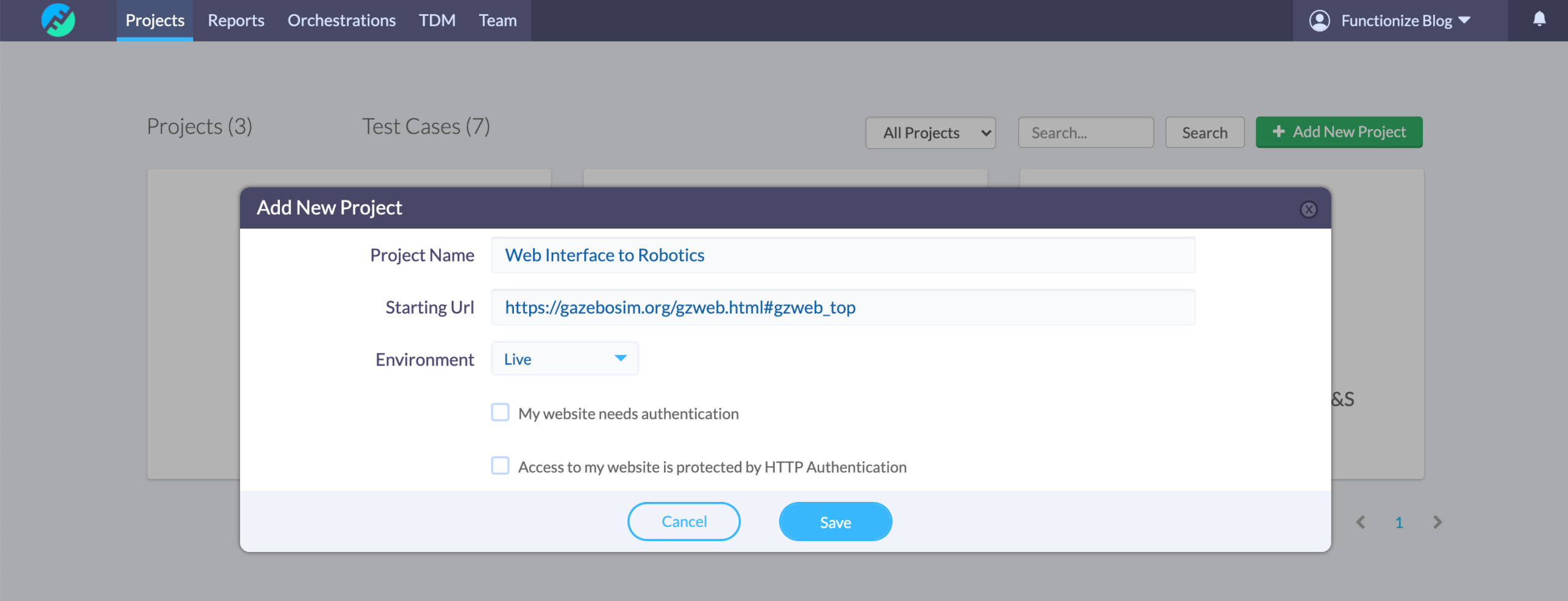creating my first test automation project in Functionize