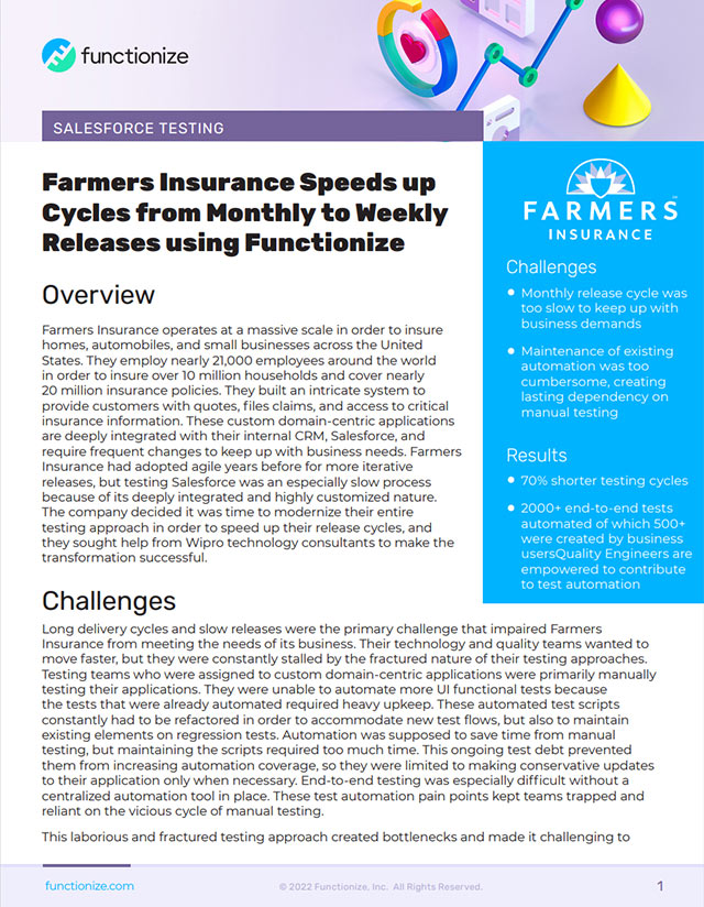 Farmers Insurance adopts Functionize to transform testing and speeds up cycles from monthly to weekly releases in one year