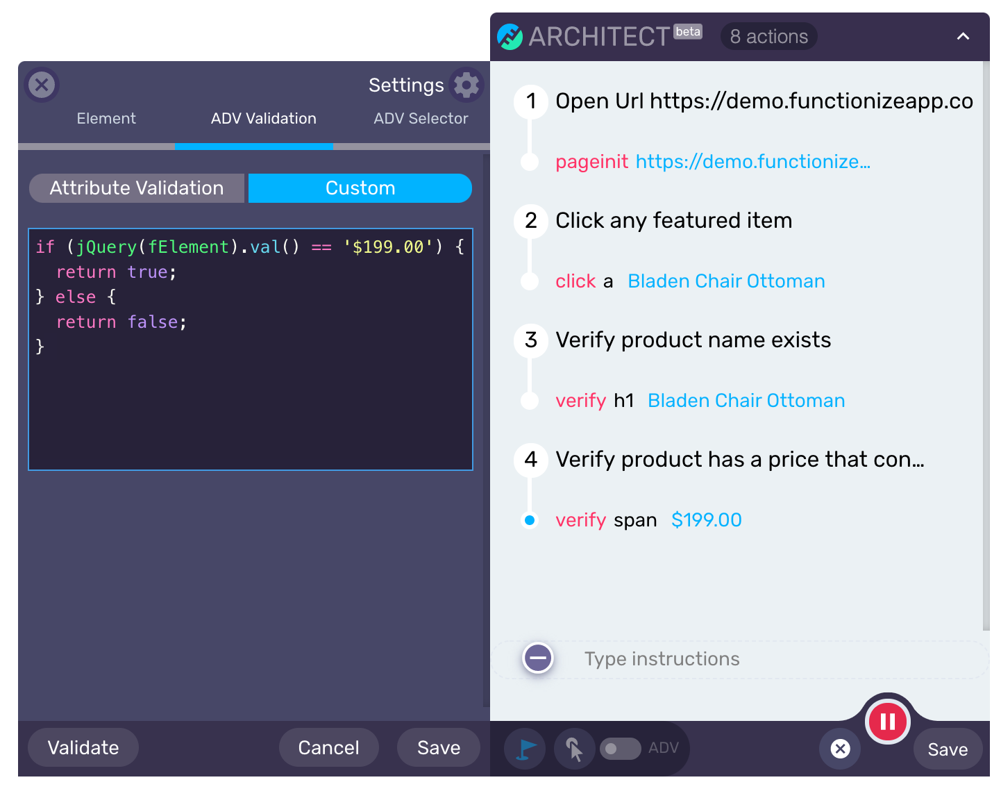 Architect Custom JavaScript - Create advanced validations using custom assertions with javascript