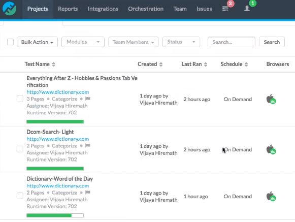 automation testing - Asynchronous Progress of Active Tests